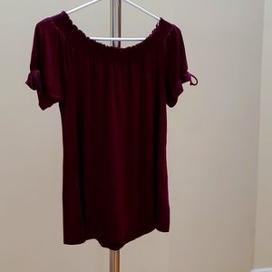 Burgundy Scoop Neck Top with Tie Sleeeves